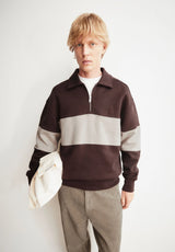 Striped Troyer Sweatshirt Claystone Sand Stone | ARMEDANGELS