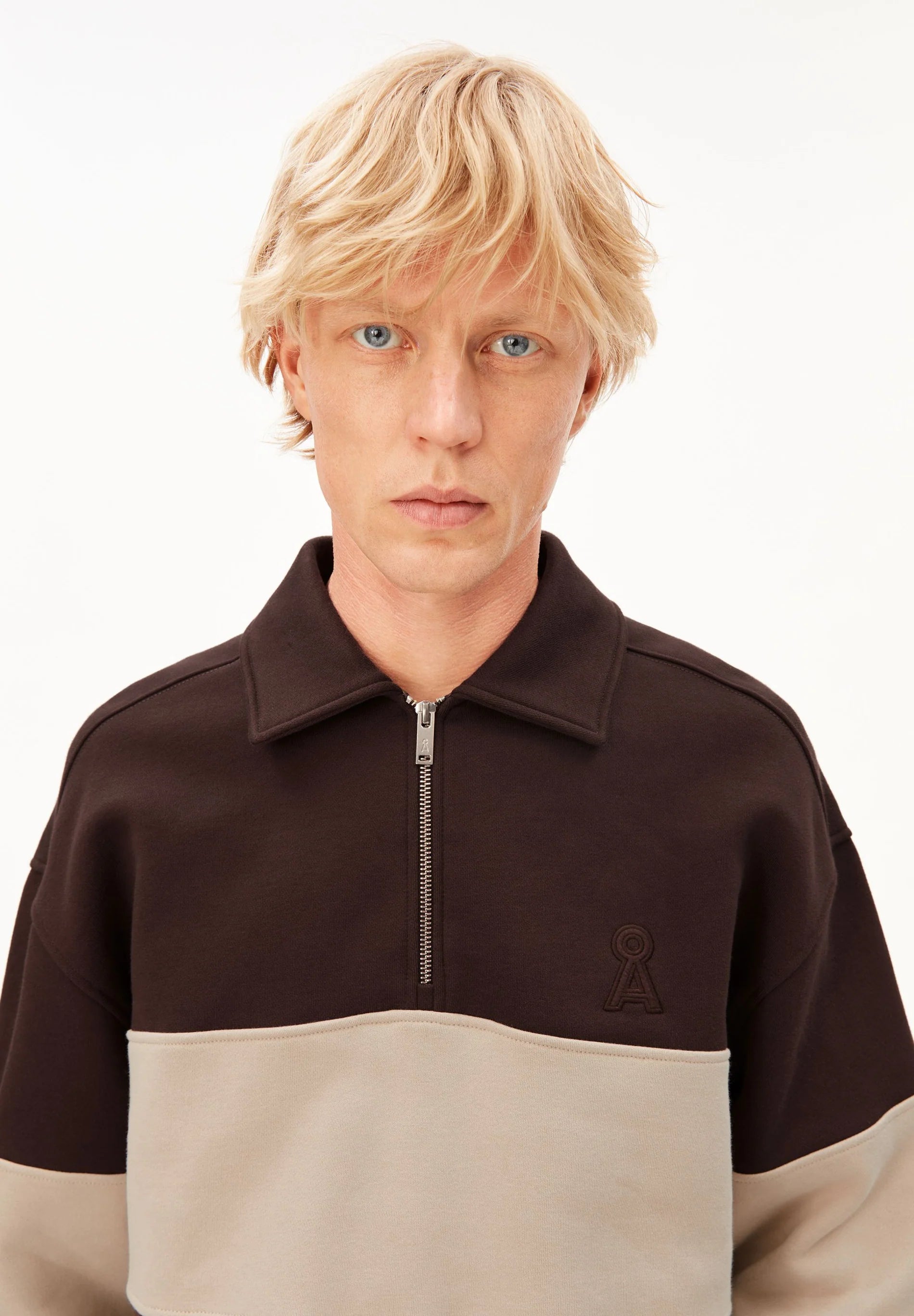 Striped Troyer Sweatshirt Claystone Sand Stone | ARMEDANGELS