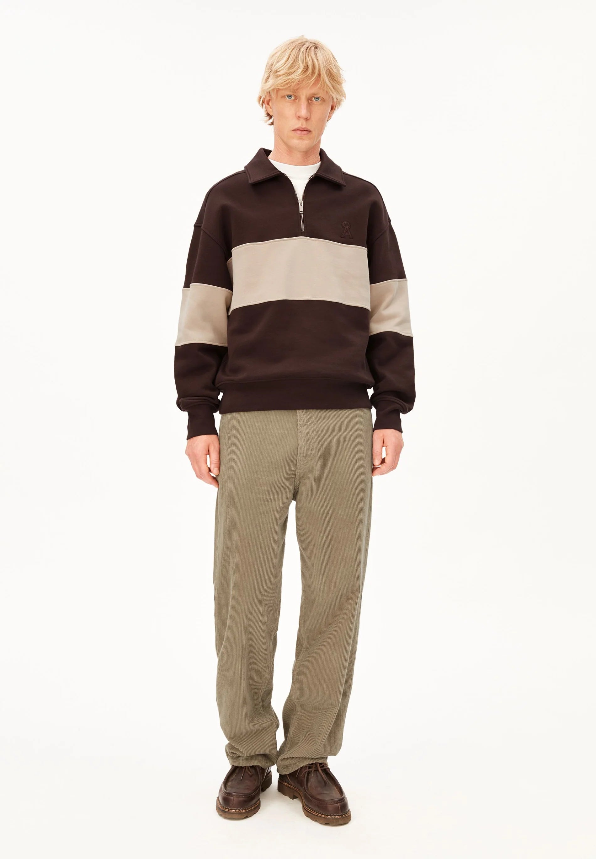 Striped Troyer Sweatshirt Claystone Sand Stone | ARMEDANGELS