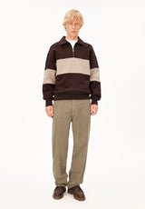Striped Troyer Sweatshirt Claystone Sand Stone | ARMEDANGELS