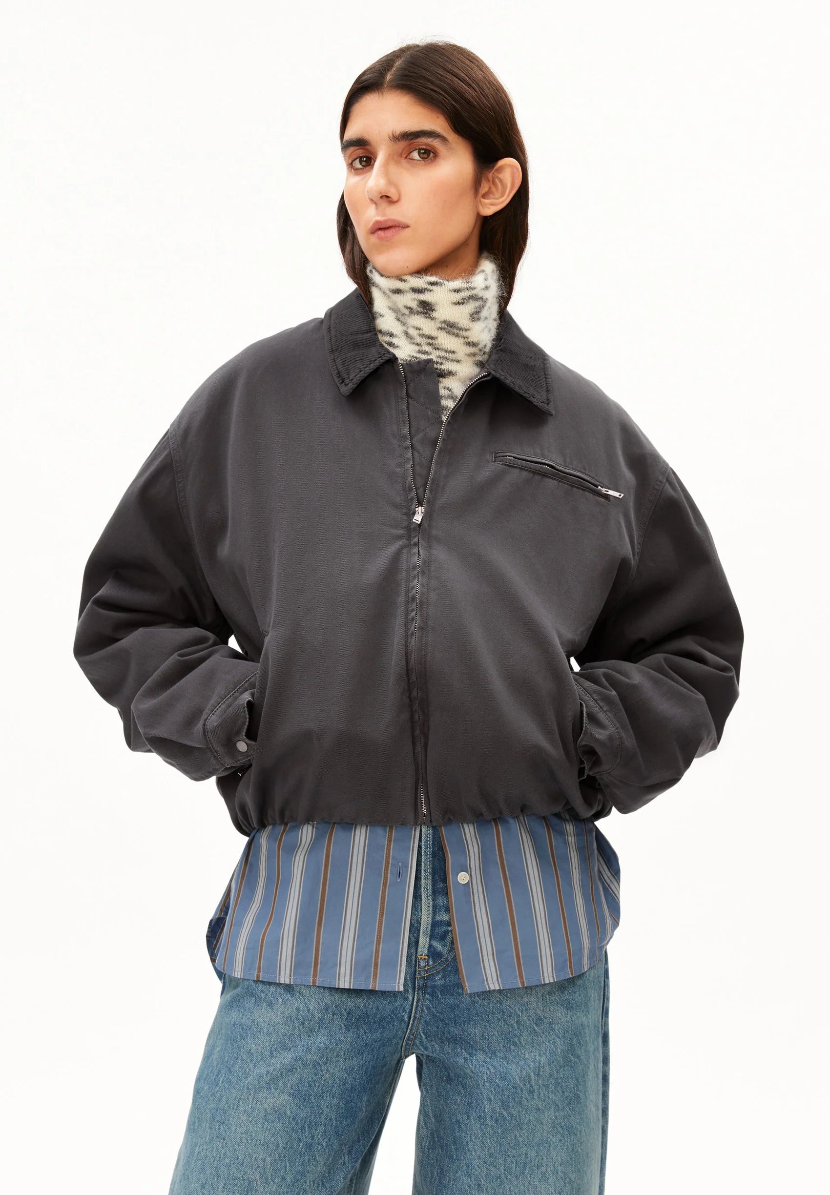 Padded Cotton Iconic A Jacket Dark Steel | ARMEDANGELS