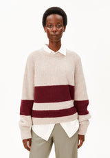 STRIPED RIB-KNIT PULLOVER Organic Wool Blend Honey Melange Velvet Red | ARMEDANGELS