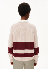 STRIPED RIB-KNIT PULLOVER Organic Wool Blend Honey Melange Velvet Red | ARMEDANGELS