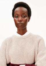 STRIPED RIB-KNIT PULLOVER Organic Wool Blend Honey Melange Velvet Red | ARMEDANGELS