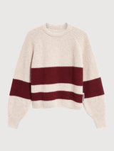 STRIPED RIB-KNIT PULLOVER Organic Wool Blend Honey Melange Velvet Red | ARMEDANGELS