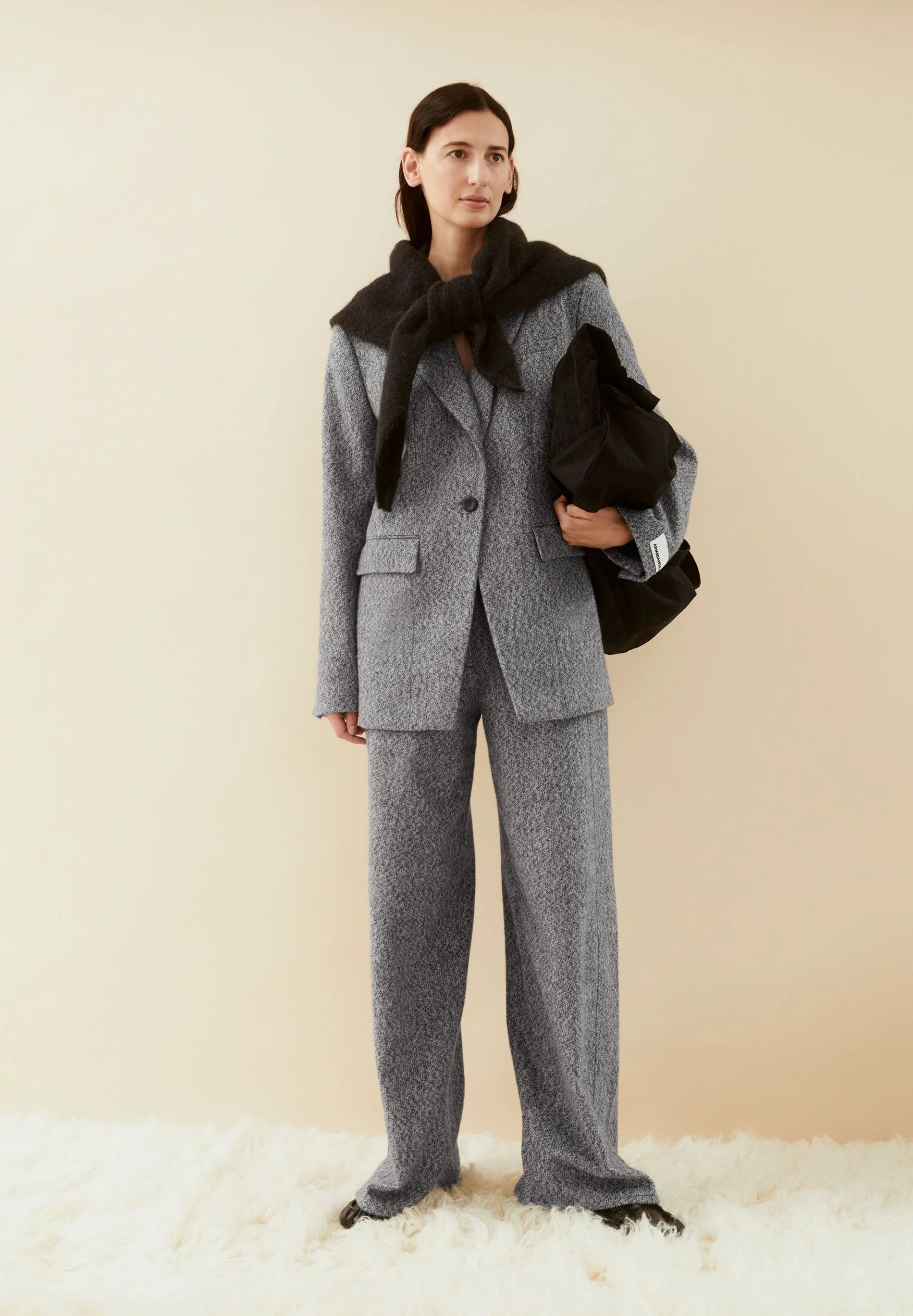 Tweed Barrel Trousers Mid Grey Melange Oatmlik | ARMEDANGELS