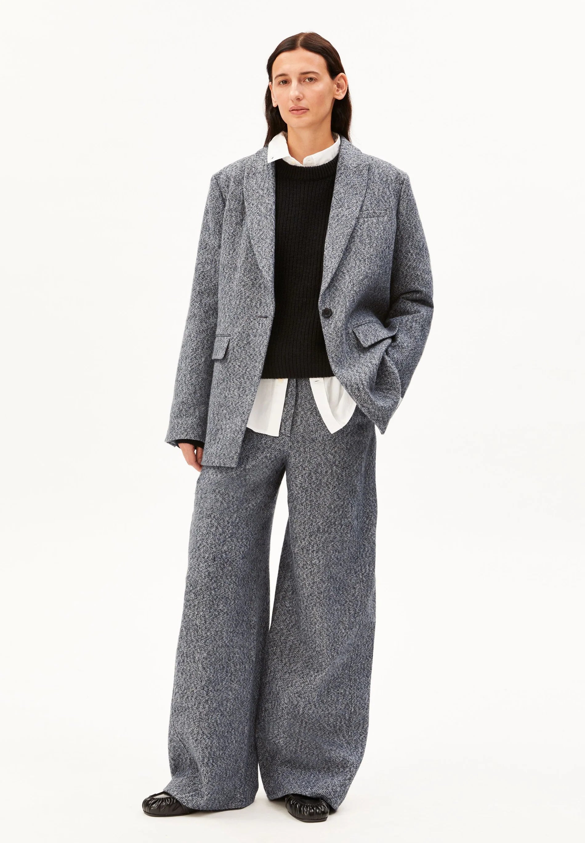 Tweed Barrel Trousers Mid Grey Melange Oatmlik | ARMEDANGELS
