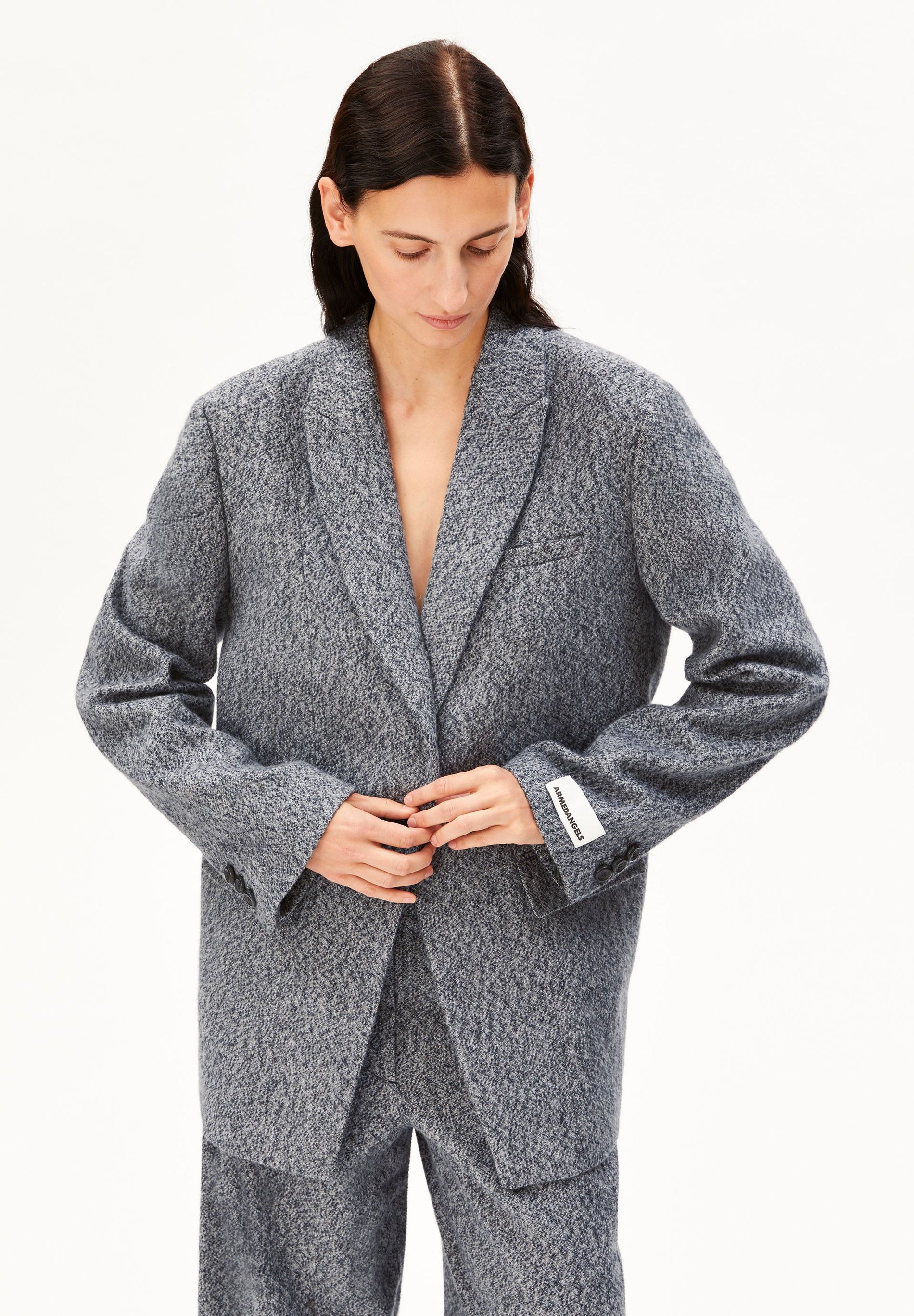 Tweed Oversized Blazer Mid Grey Melange Oatmilk | ARMEDANGELS