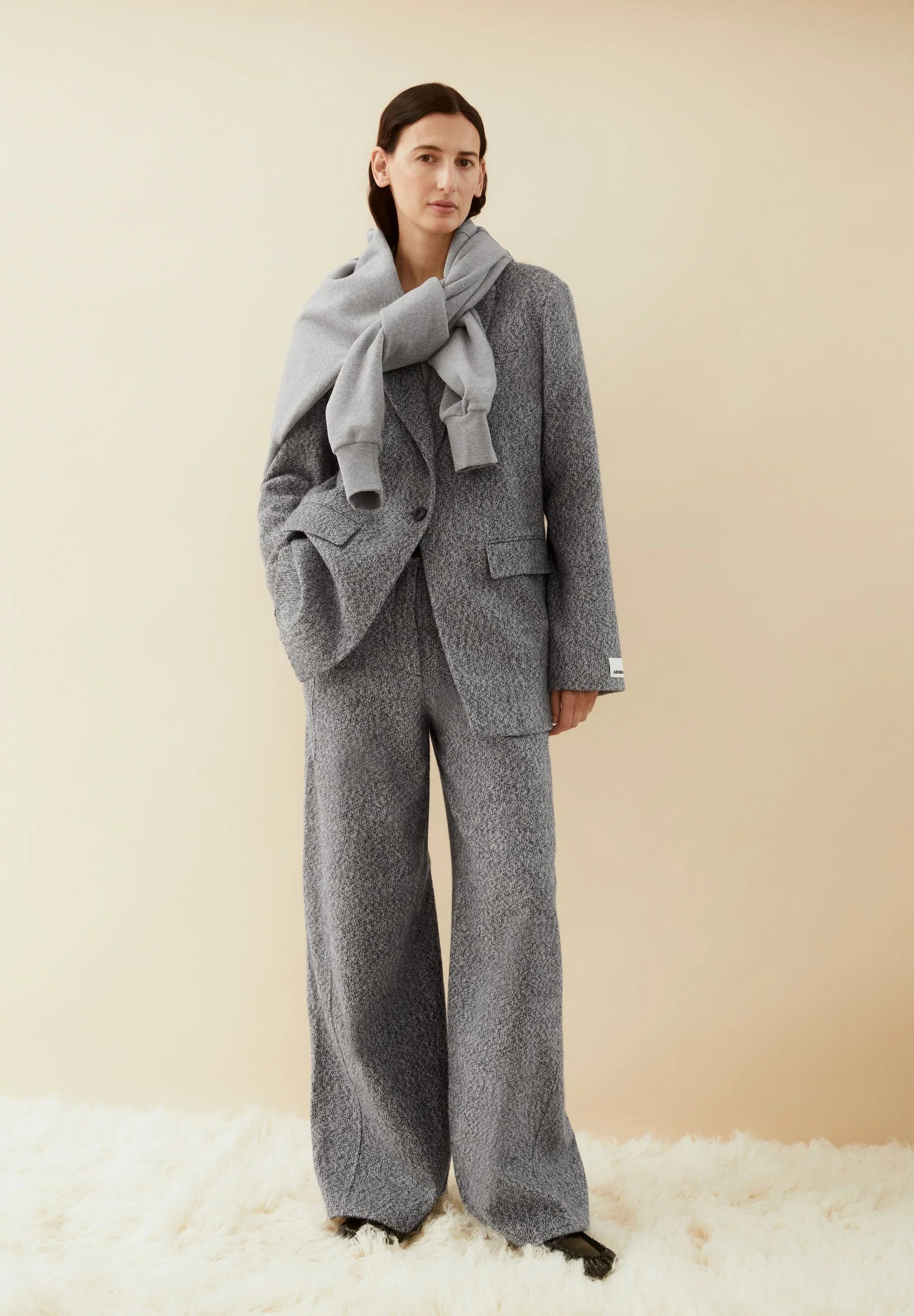 Tweed Oversized Blazer Mid Grey Melange Oatmilk | ARMEDANGELS