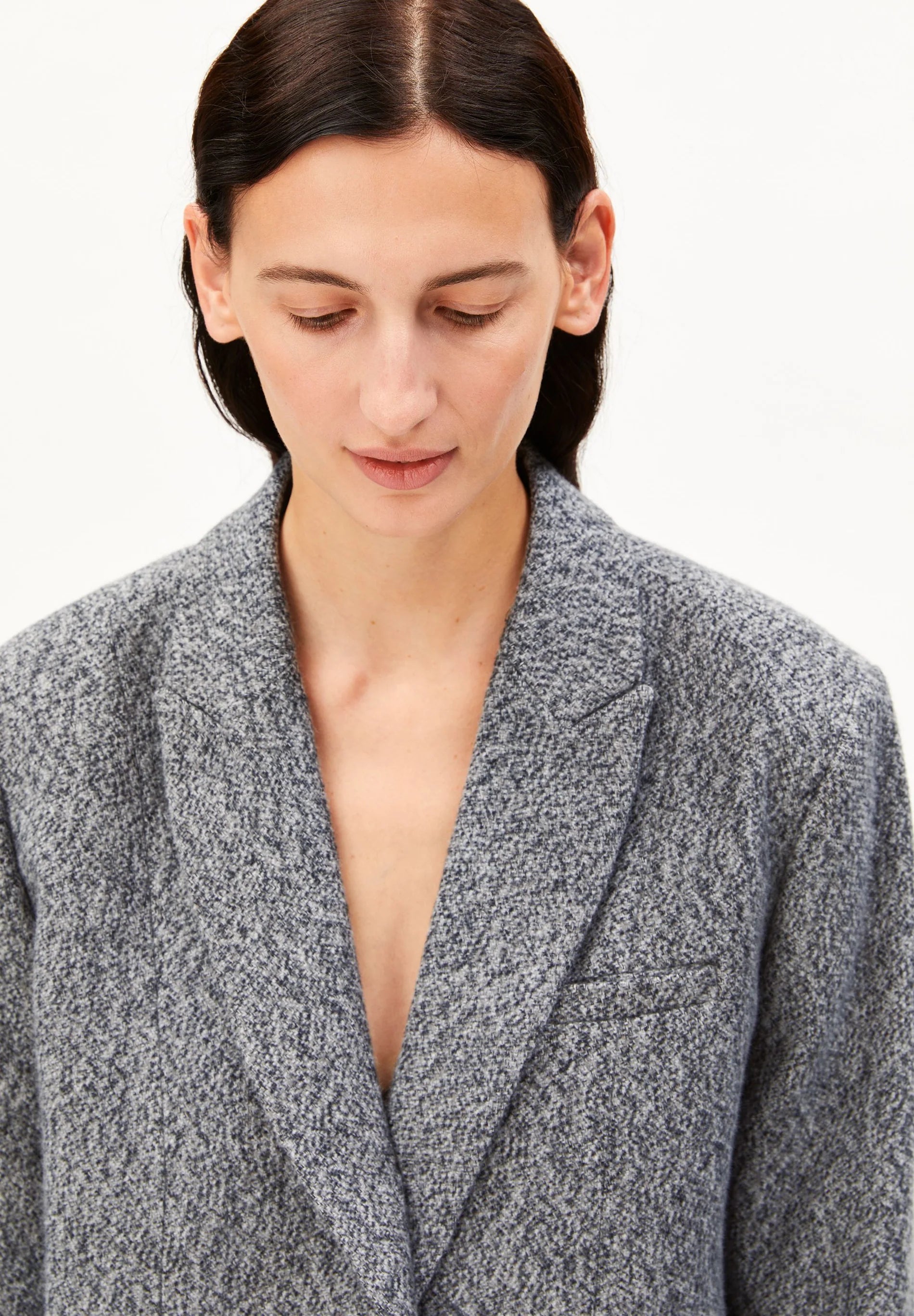 Tweed Oversized Blazer Mid Grey Melange Oatmilk | ARMEDANGELS