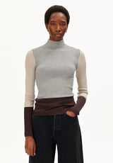 Alaania Patch Knit Sweater Silver Melange Sanstone | ARMEDANGELS