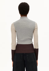 Alaania Patch Knit Sweater Silver Melange Sanstone | ARMEDANGELS