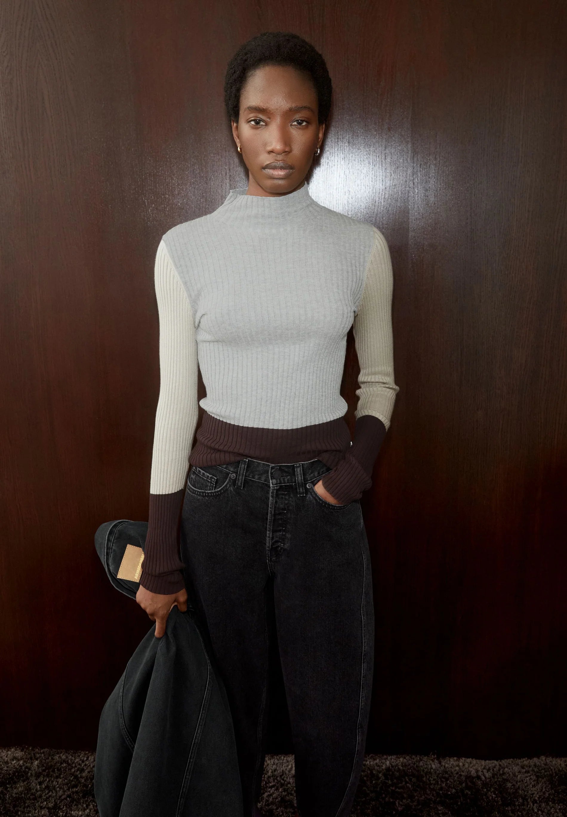 Alaania Patch Knit Sweater Silver Melange Sanstone | ARMEDANGELS