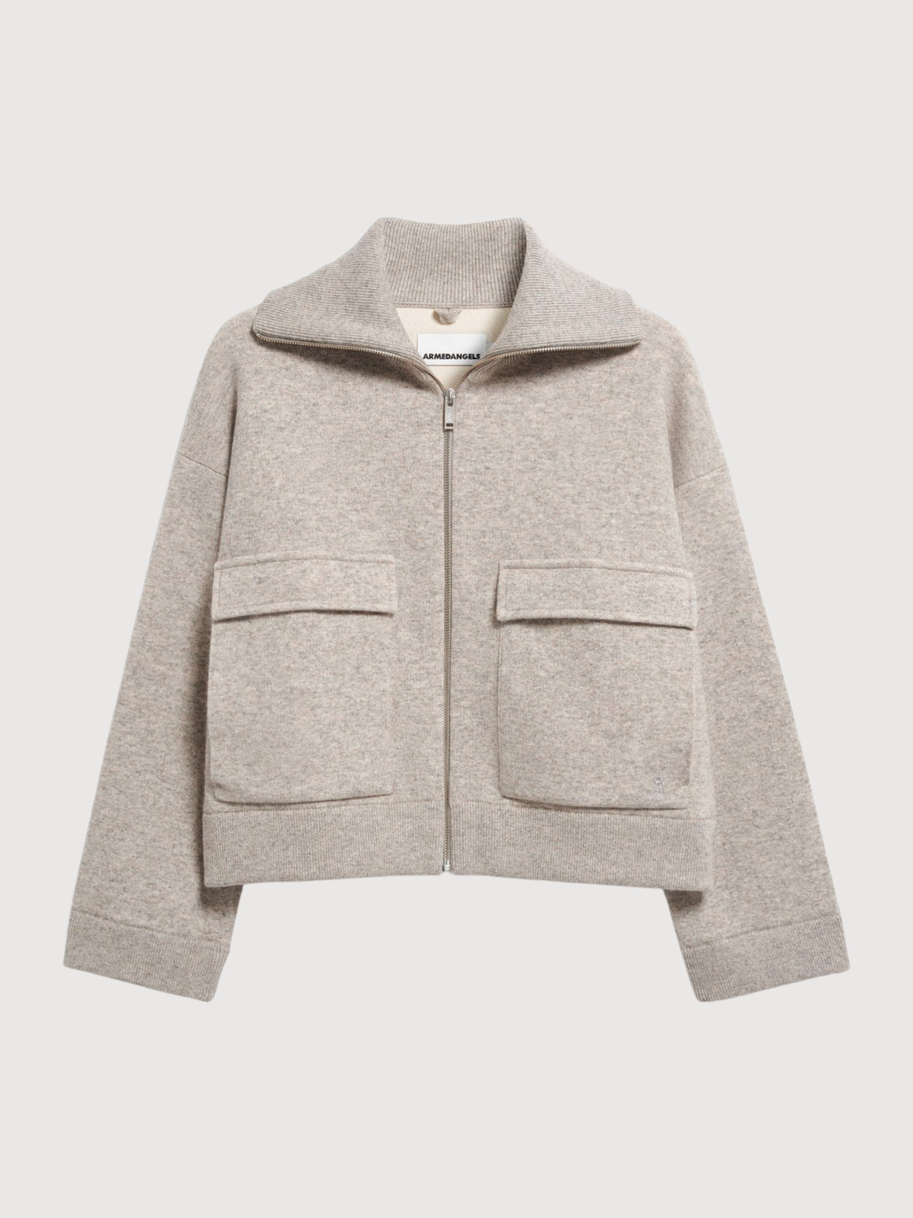 Cotton Wool Knit Jacket Dark Honey Melange | ARMEDANGELS