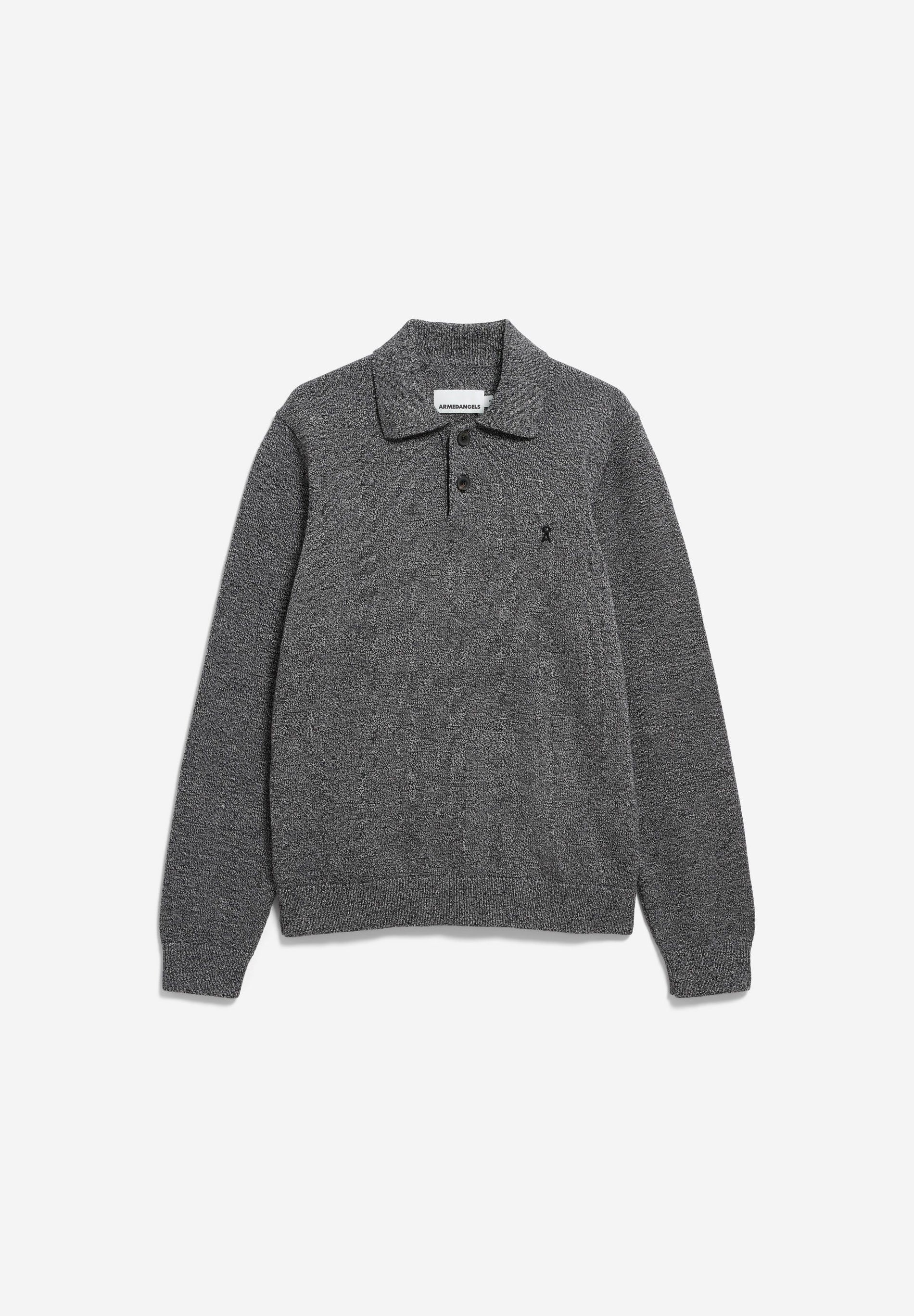 Mouline Longsleeve Knit Polo Black Oatmilk | ARMEDANGELS