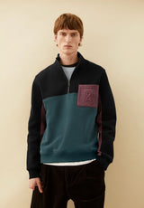 Waarlo Colorblock Troyer Black Petrol Velvet | ARMEDANGELS