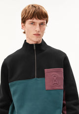 Waarlo Colorblock Troyer Black Petrol Velvet | ARMEDANGELS
