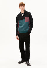 Waarlo Colorblock Troyer Black Petrol Velvet | ARMEDANGELS