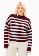 Merinaa Striped Knit Sweater Velvet-Red Soft-Blue Oatmilk | ARMEDANGELS