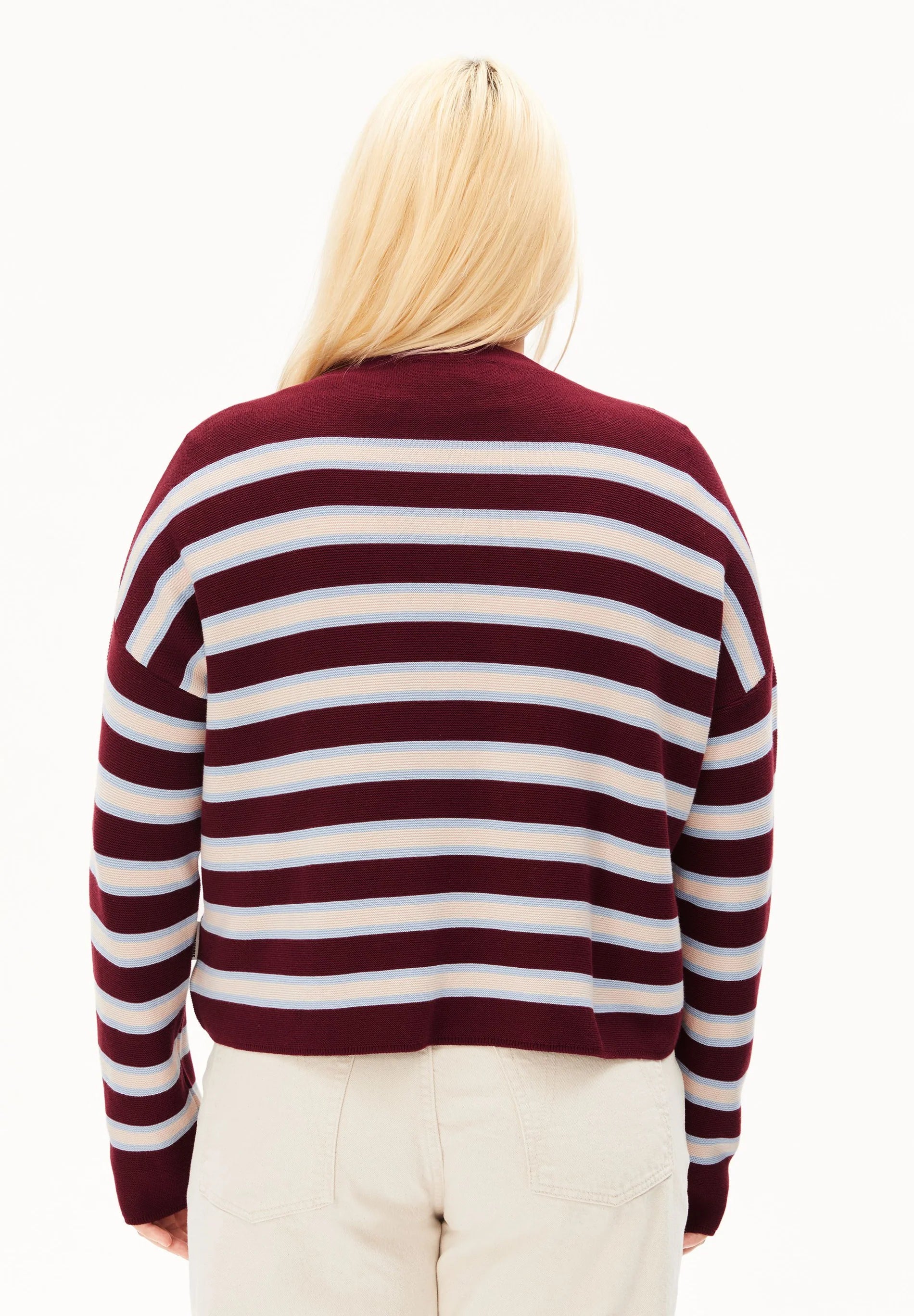 Merinaa Striped Knit Sweater Velvet-Red Soft-Blue Oatmilk | ARMEDANGELS
