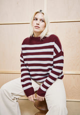 Merinaa Striped Knit Sweater Velvet-Red Soft-Blue Oatmilk | ARMEDANGELS