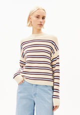 Merinaa Striped Knit Sweater Oatmilk Velvet-Red Soft-Blue | ARMEDANGELS