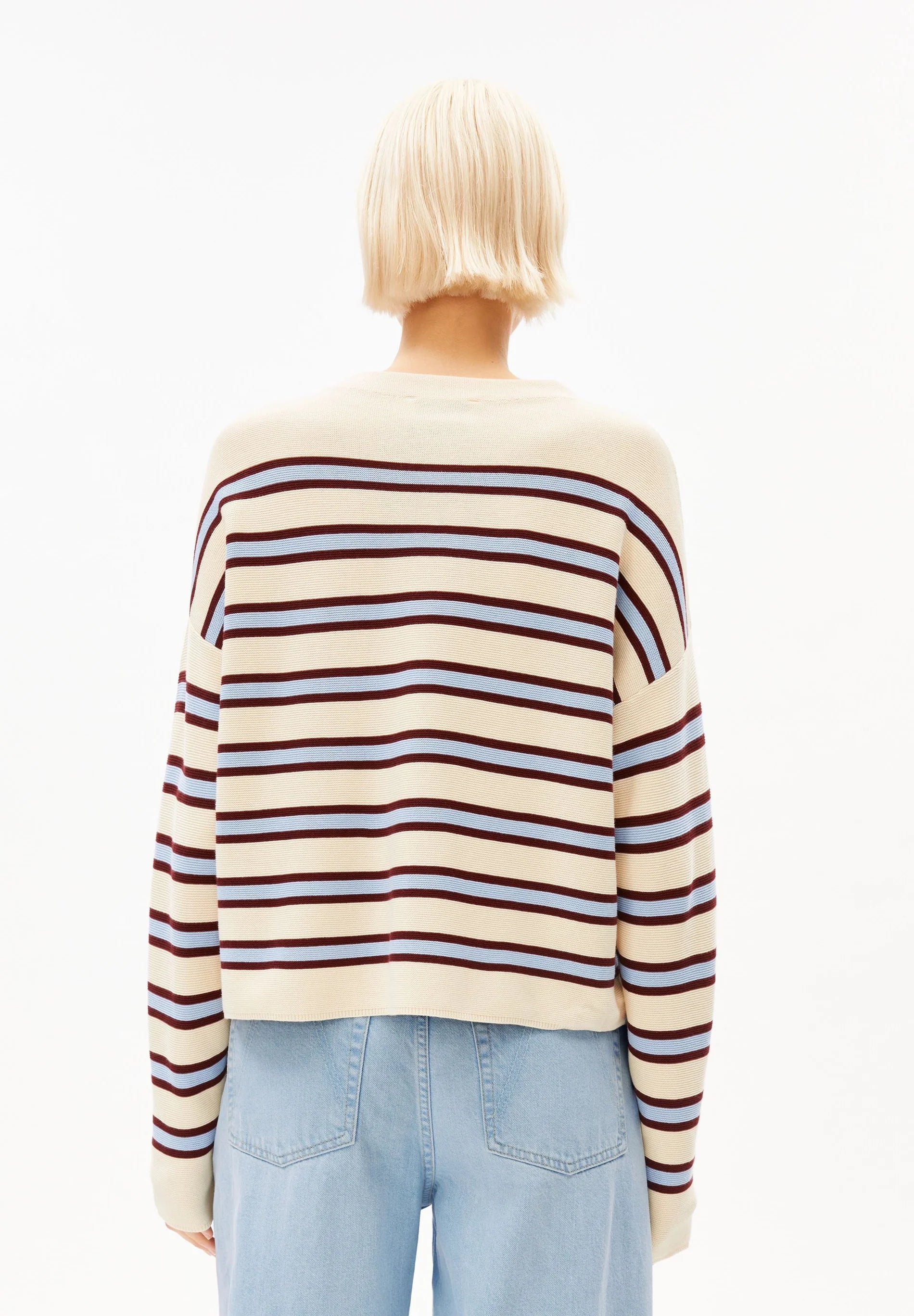 Merinaa Striped Knit Sweater Oatmilk Velvet-Red Soft-Blue | ARMEDANGELS
