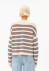 Merinaa Striped Knit Sweater Oatmilk Velvet-Red Soft-Blue | ARMEDANGELS