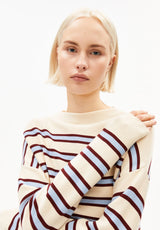 Merinaa Striped Knit Sweater Oatmilk Velvet-Red Soft-Blue | ARMEDANGELS