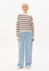 Merinaa Striped Knit Sweater Oatmilk Velvet-Red Soft-Blue | ARMEDANGELS