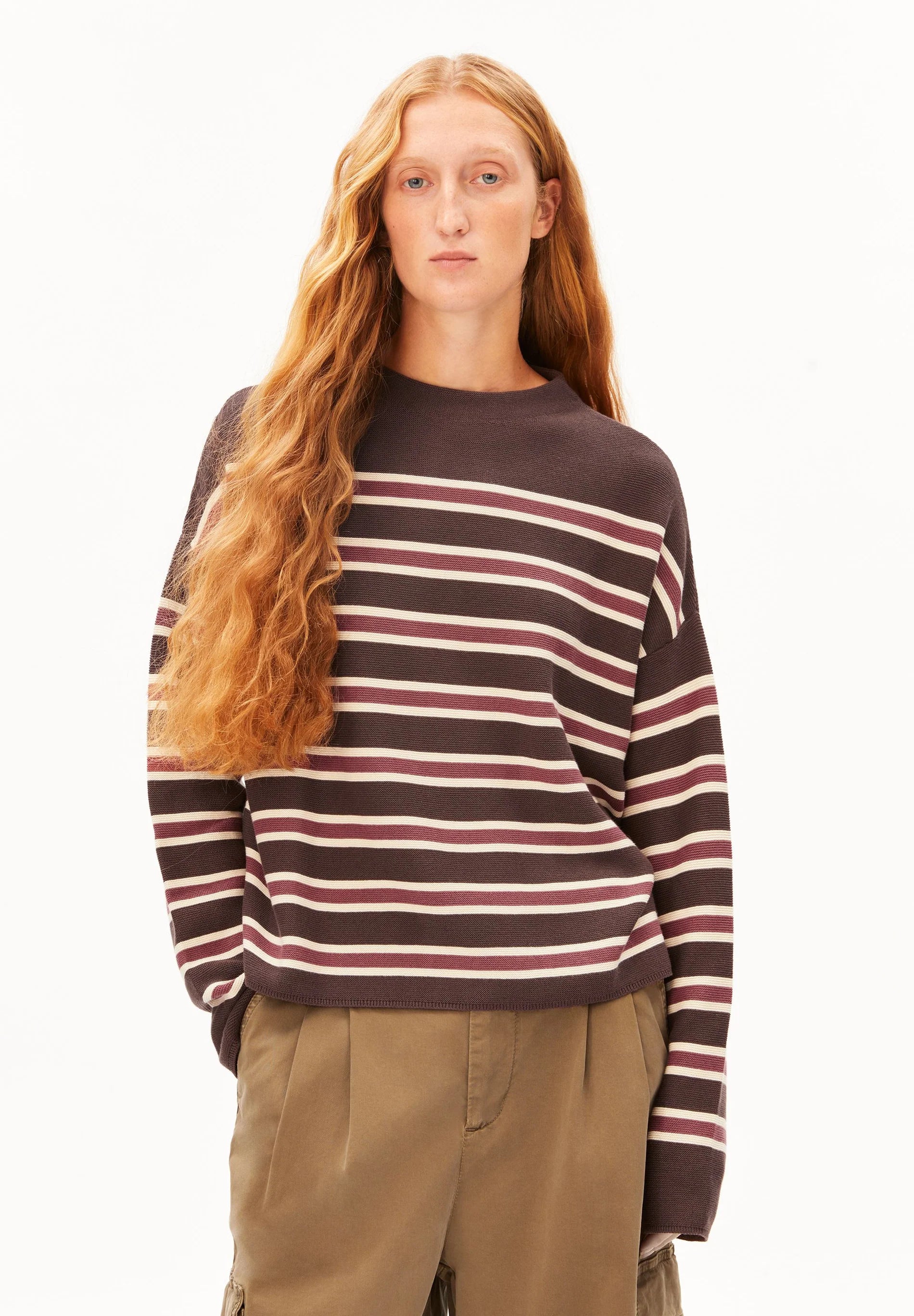 Merinaa Striped Knit Sweater Claystone Velvet Ember | ARMEDANGELS