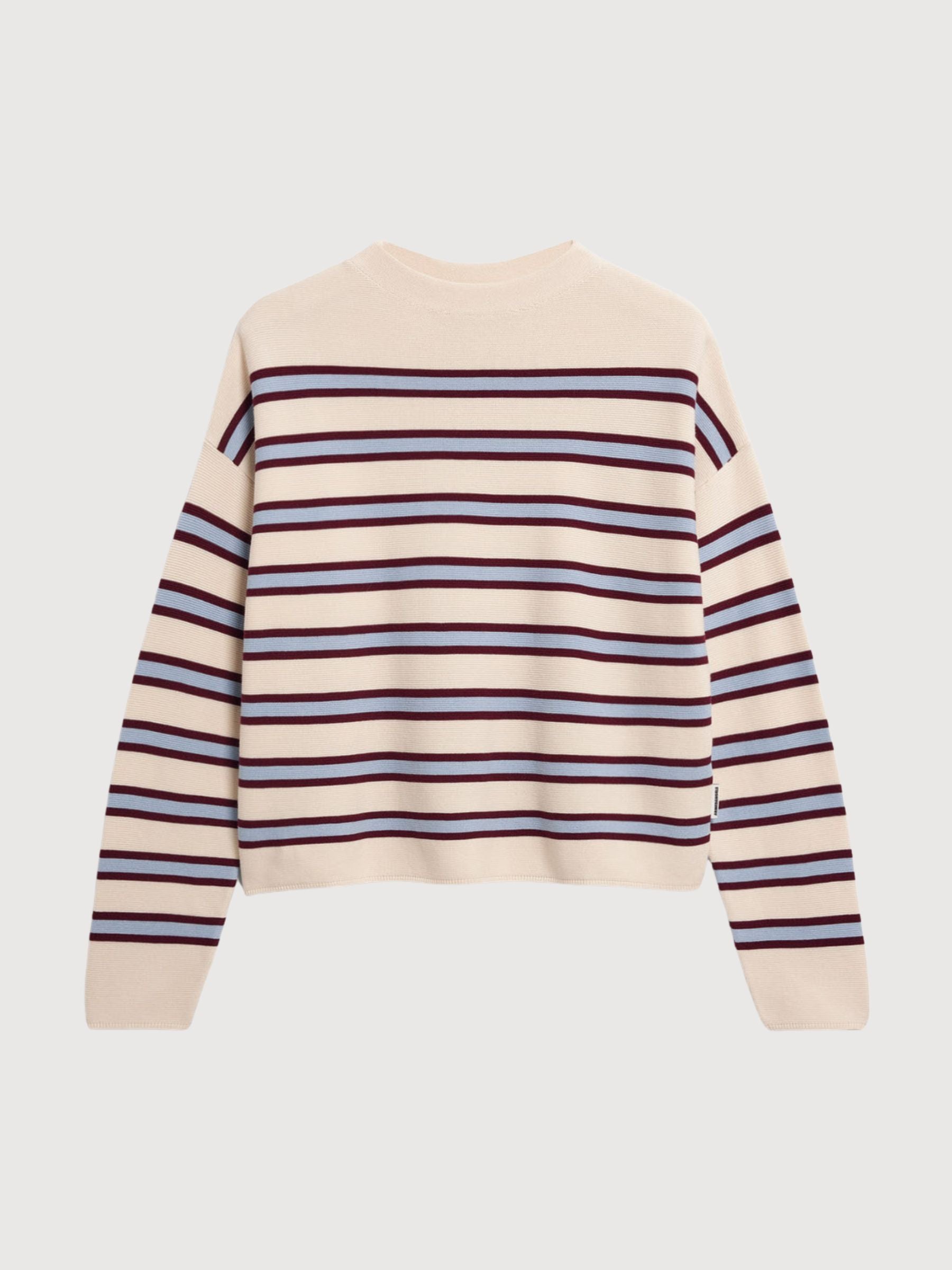 Merinaa Striped Knit Sweater Oatmilk Velvet-Red Soft-Blue | ARMEDANGELS