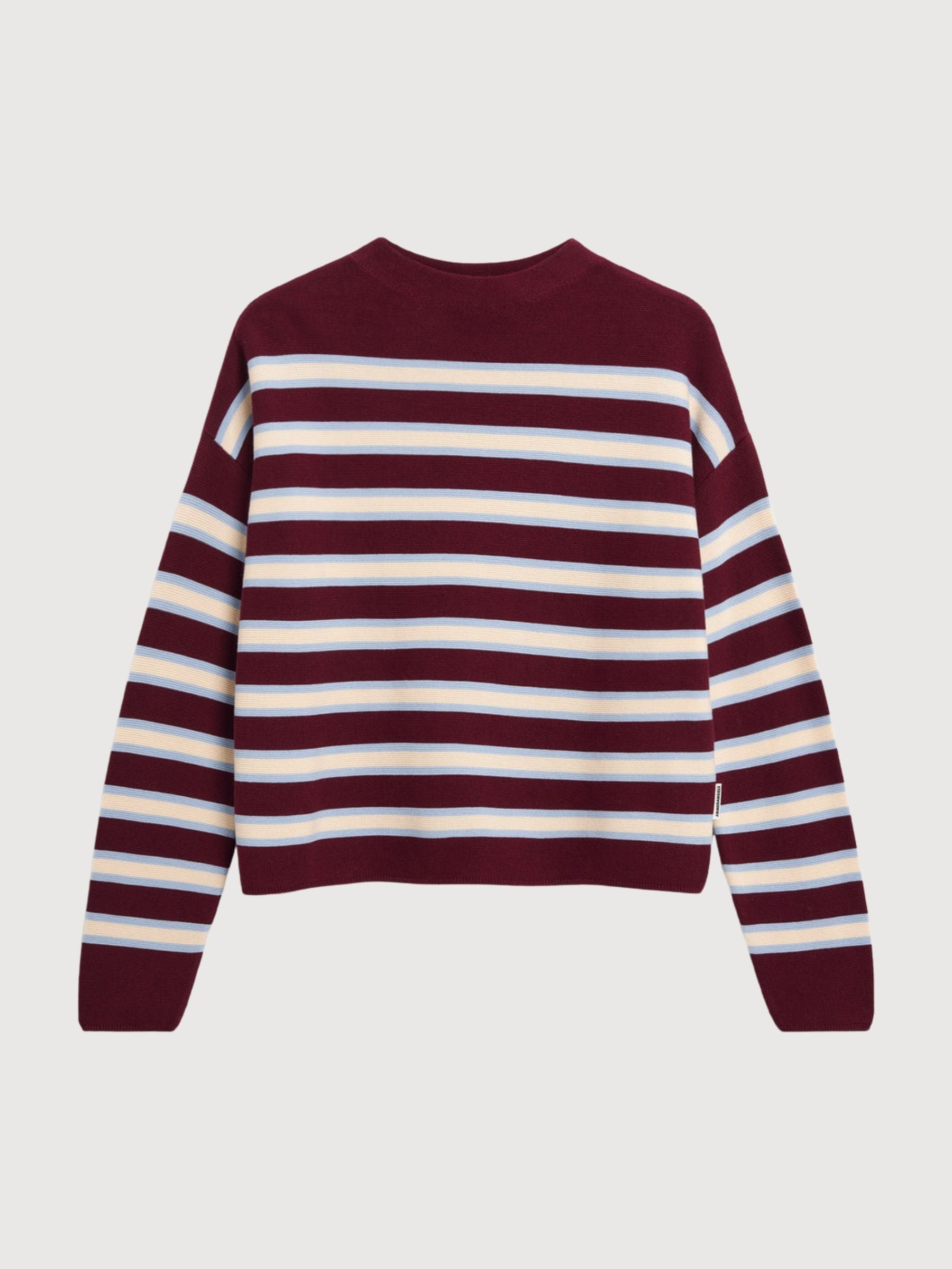 Merinaa Striped Knit Sweater Velvet-Red Soft-Blue Oatmilk | ARMEDANGELS
