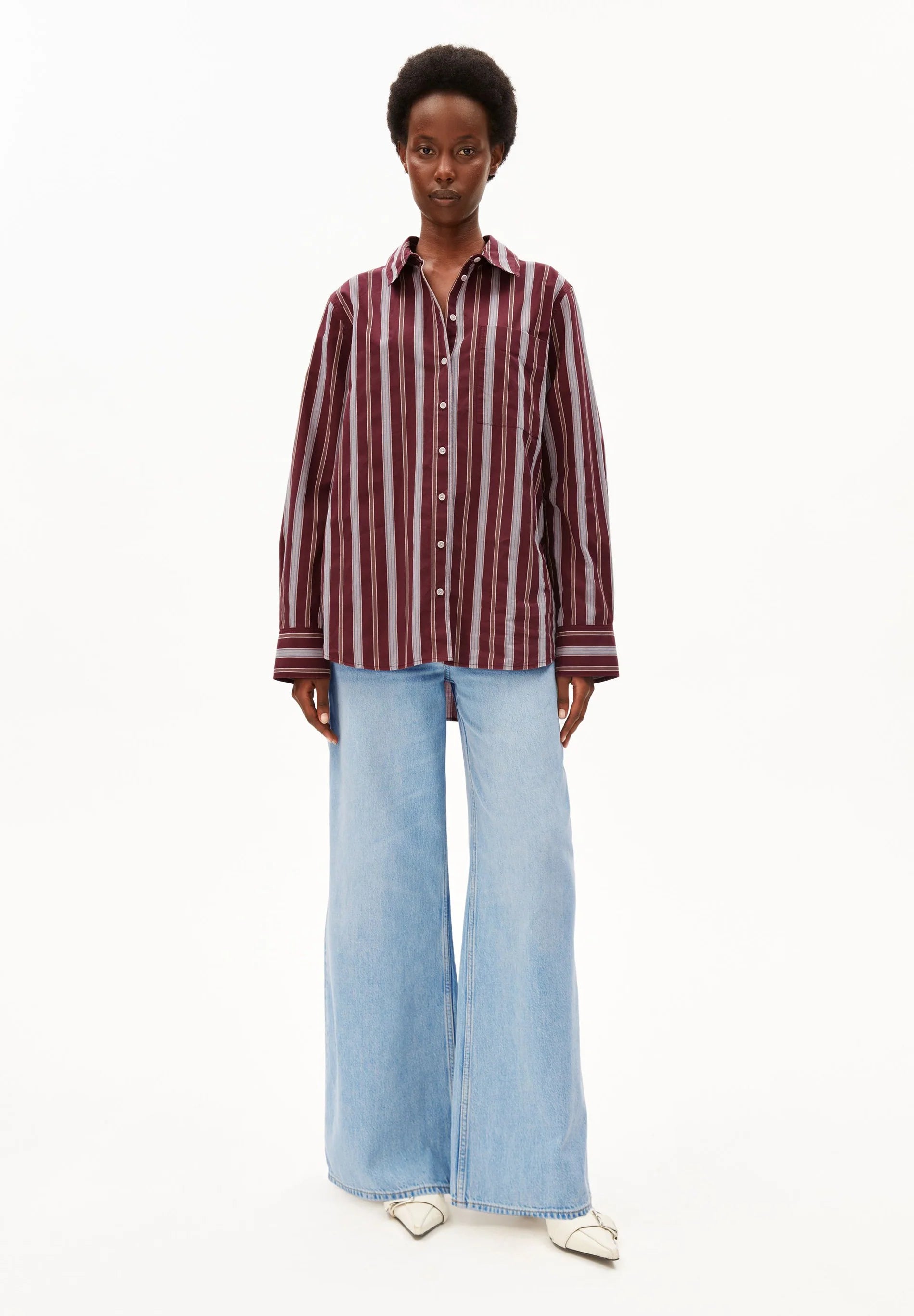 Stripe Wide Blouse Velvet red Amberwood | ARMEDANGELS