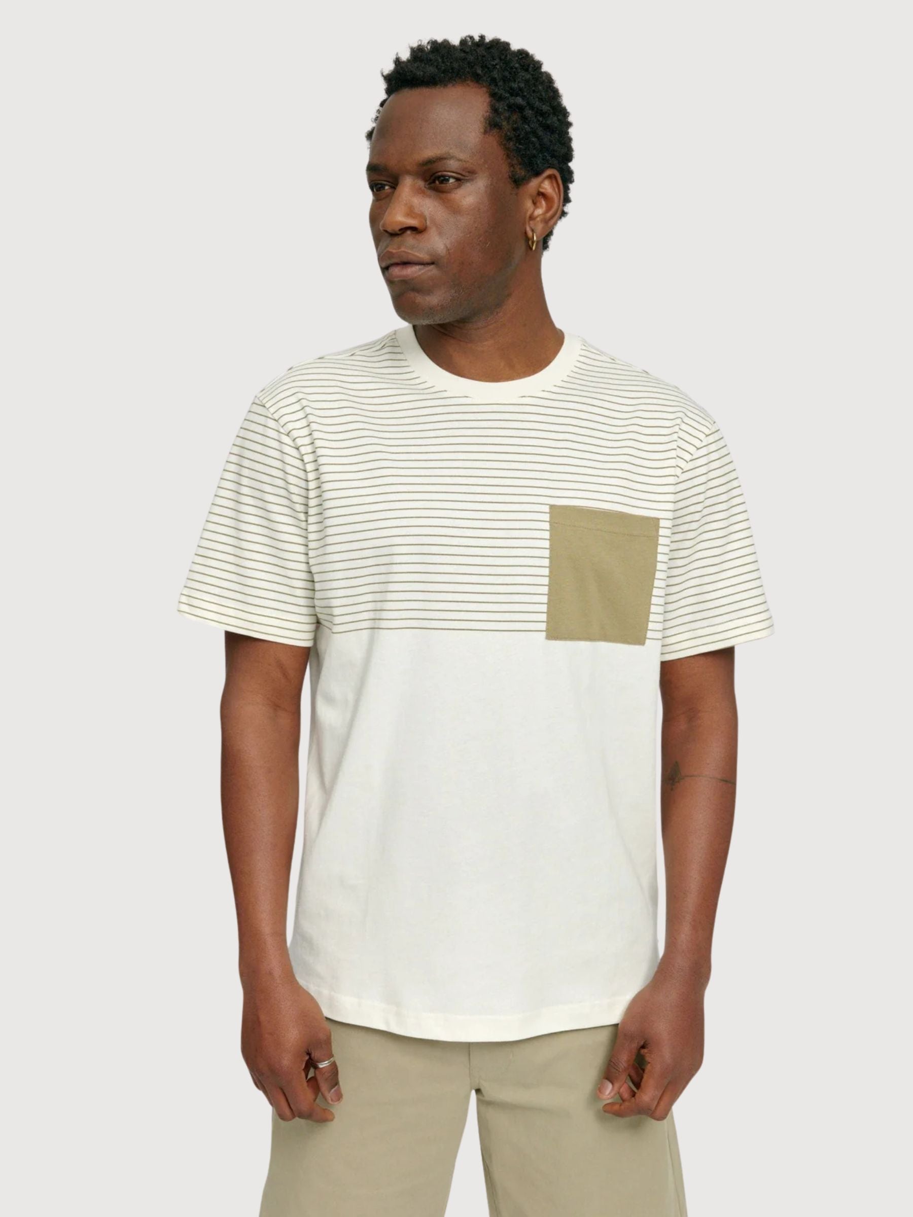T-Shirt Halfway Striped Man Olive/Bottle | Mazine