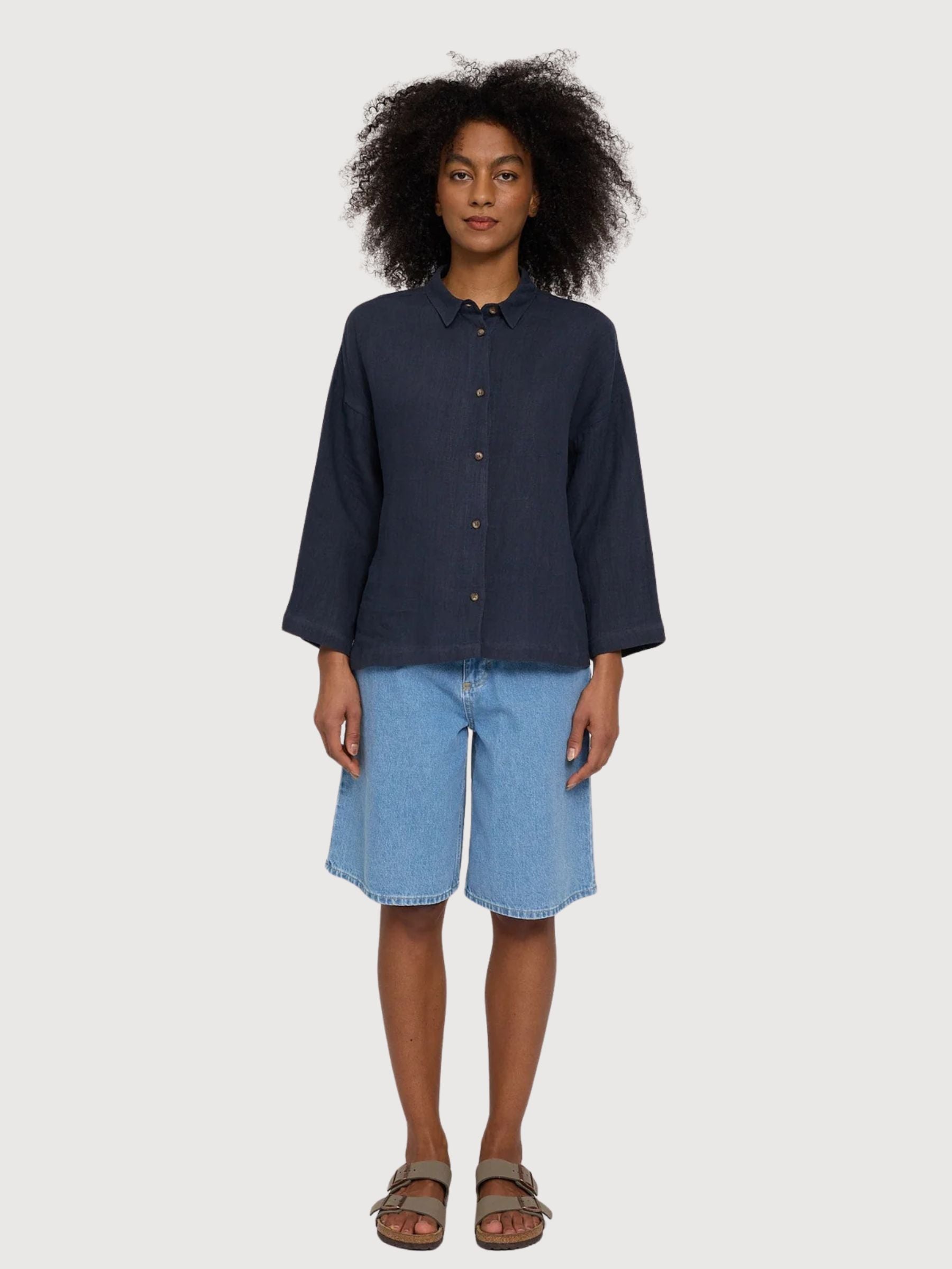 Camicia 3/4 Manica Lino Donna Blu Inchiostro | Mazine