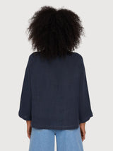 Camicia 3/4 Manica Lino Donna Blu Inchiostro | Mazine
