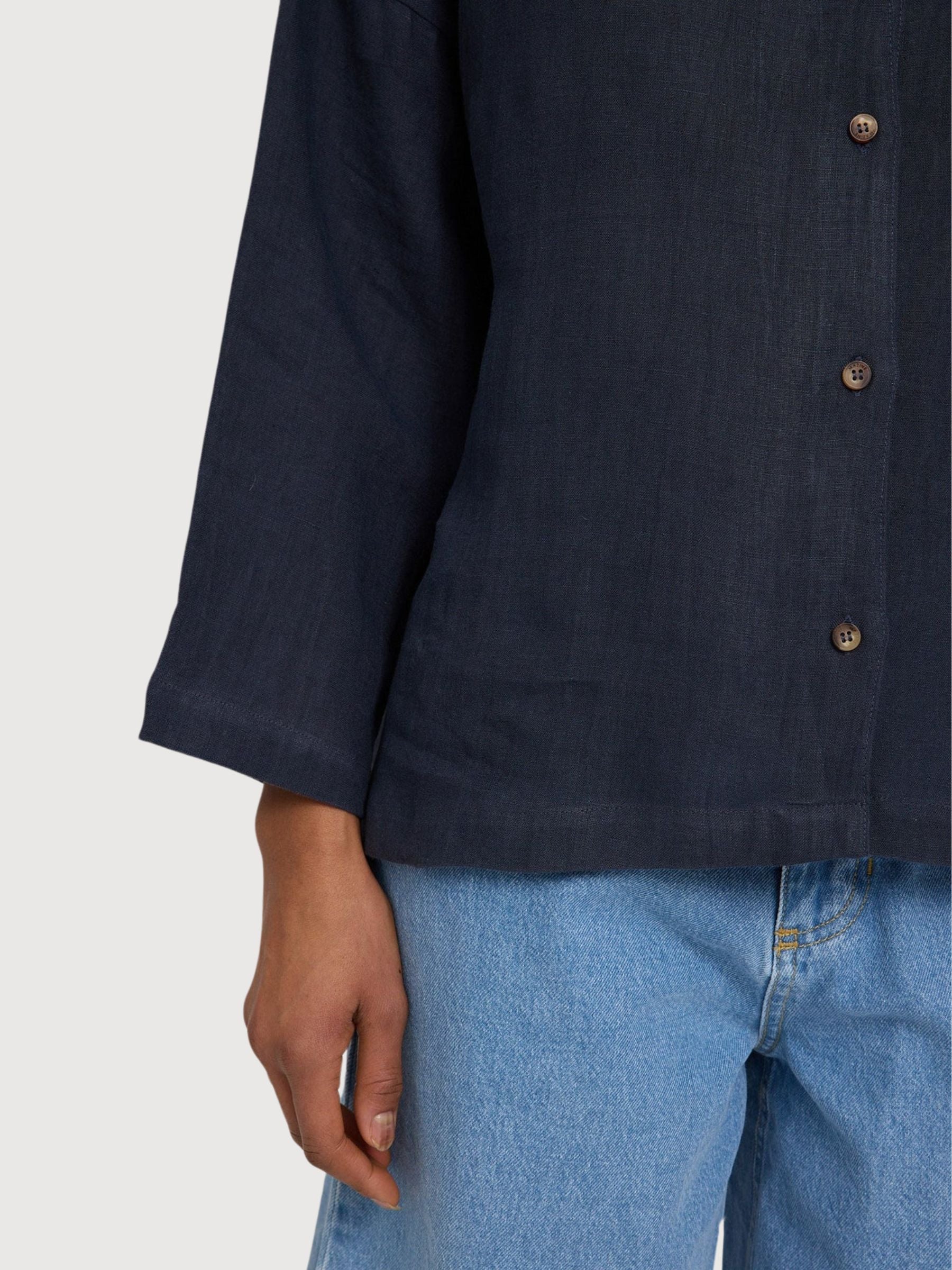 Camicia 3/4 Manica Lino Donna Blu Inchiostro | Mazine