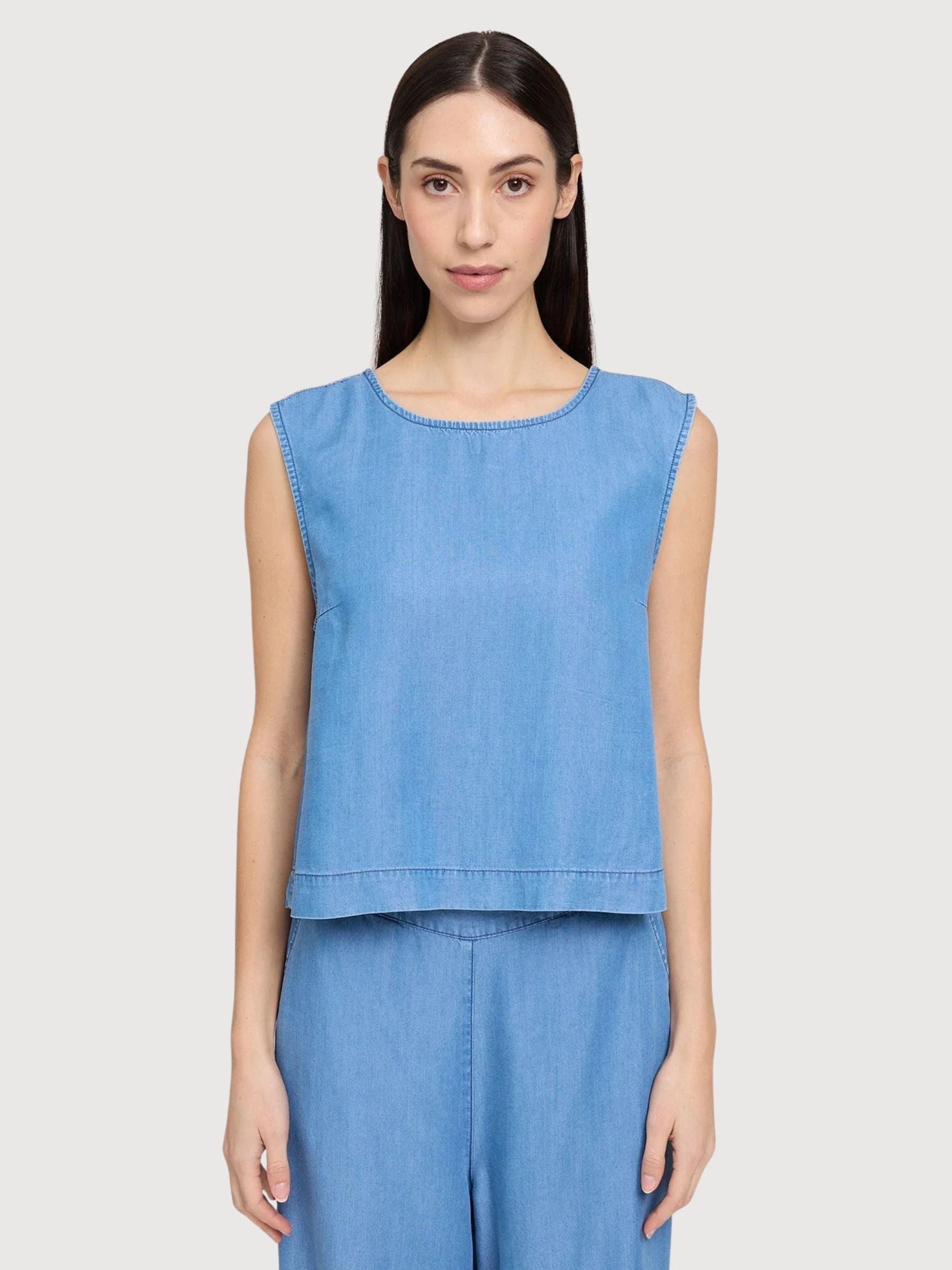 Top Tencel Donna Blu Scuro Lavato Lyocell | Mazine