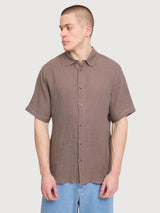 Camicia a maniche corte da uomo in lino grigio marrone | Mazine