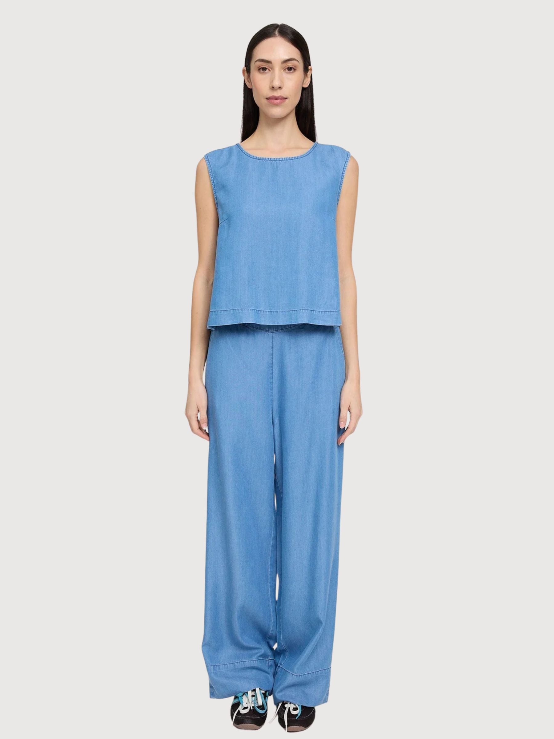 Top Tencel Donna Blu Scuro Lavato Lyocell | Mazine