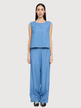 Top Tencel Donna Blu Scuro Lavato Lyocell | Mazine