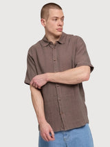 Camicia a maniche corte da uomo in lino grigio marrone | Mazine