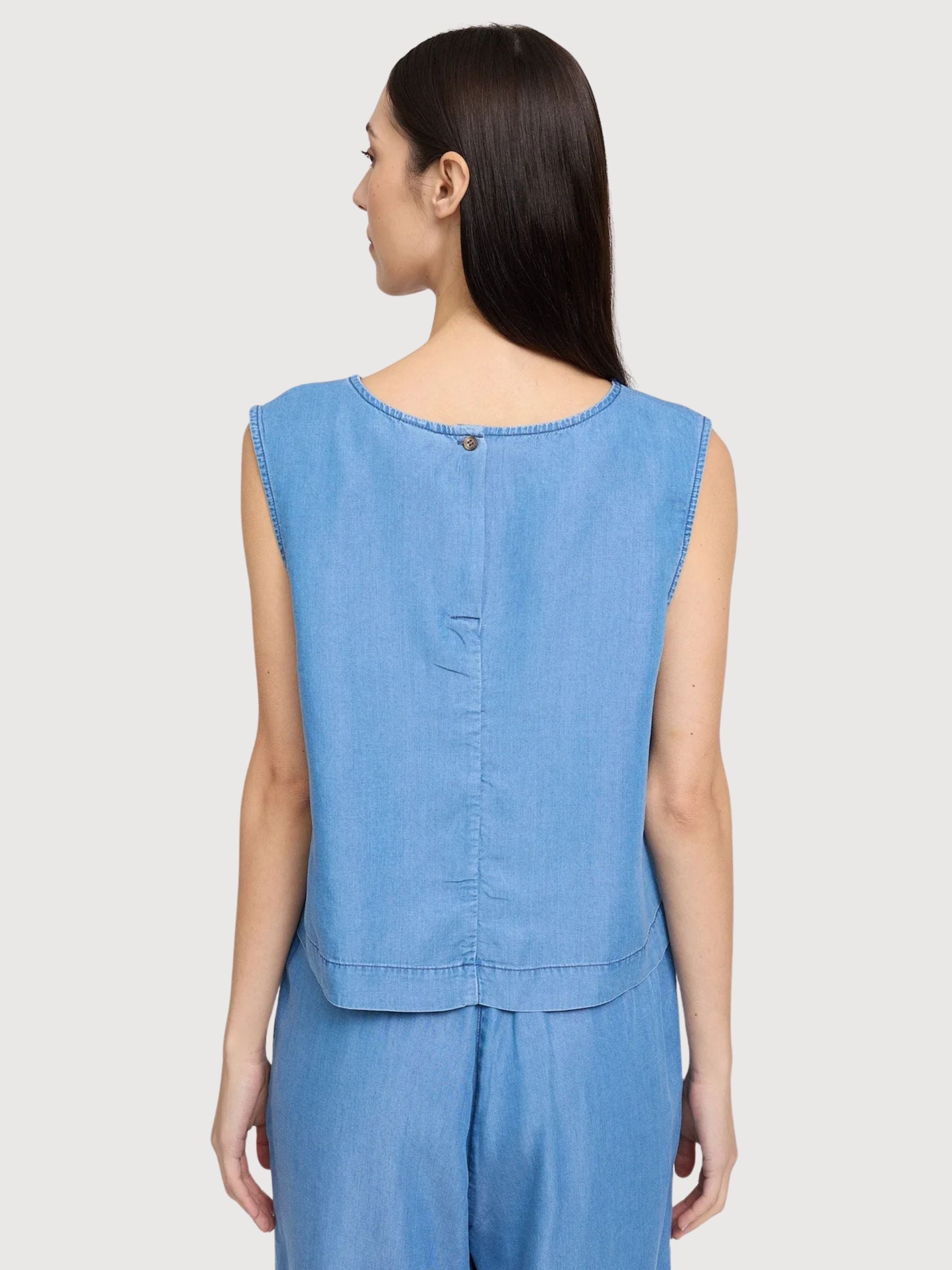 Top Tencel Donna Blu Scuro Lavato Lyocell | Mazine
