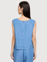 Top Tencel Donna Blu Scuro Lavato Lyocell | Mazine