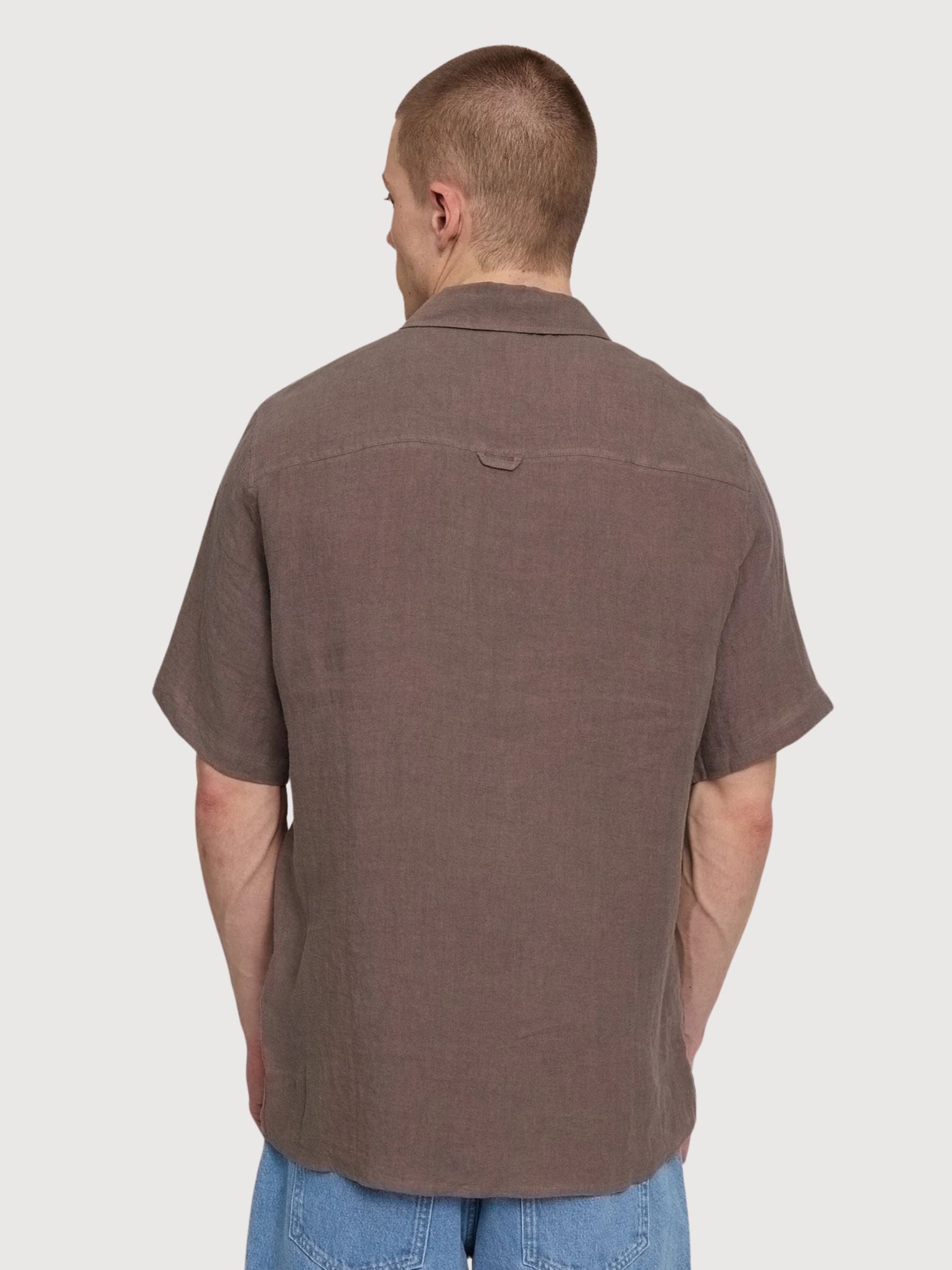 Camicia a maniche corte da uomo in lino grigio marrone | Mazine