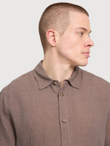 Camicia a maniche corte da uomo in lino grigio marrone | Mazine