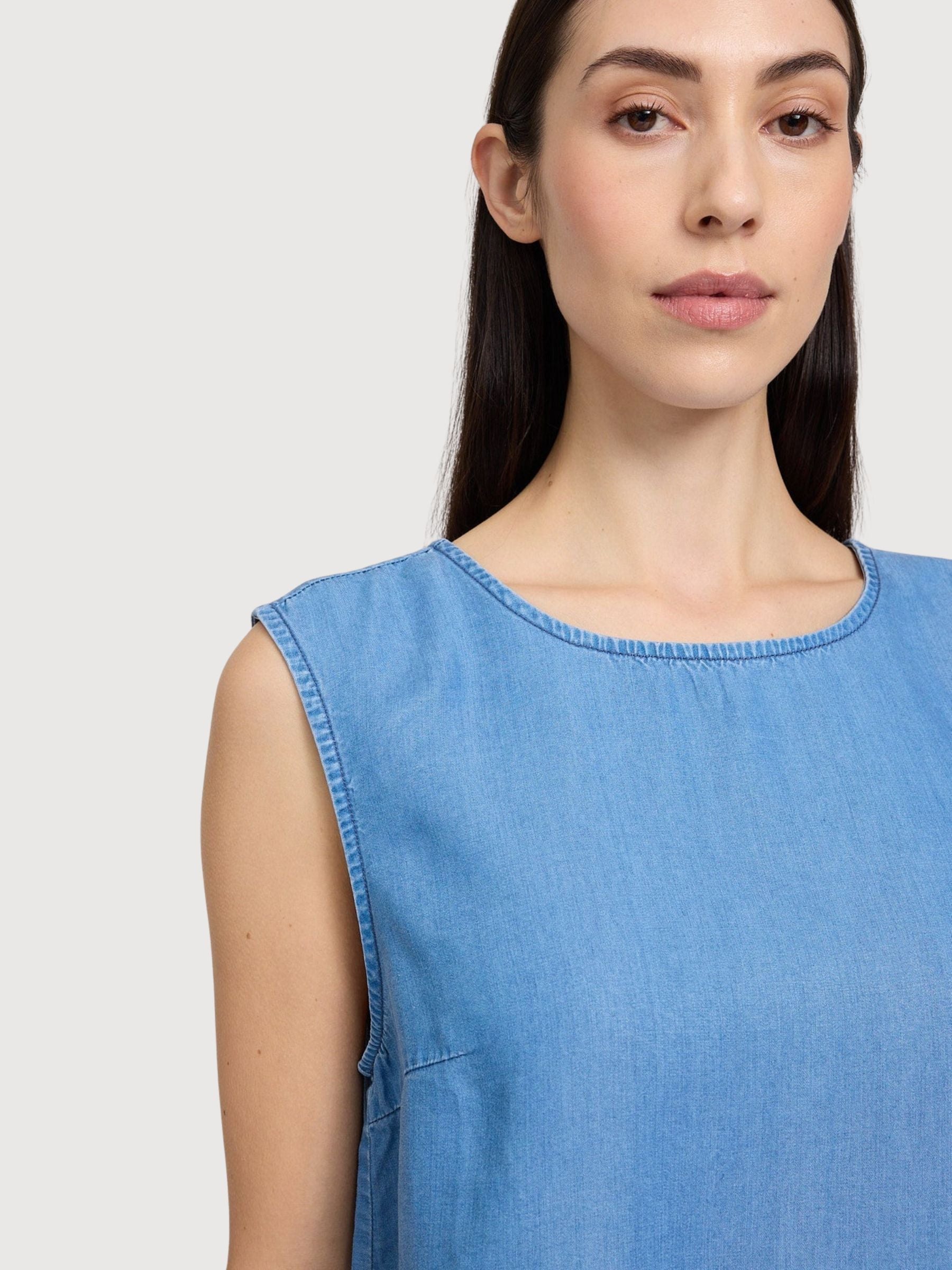 Top Tencel Donna Blu Scuro Lavato Lyocell | Mazine
