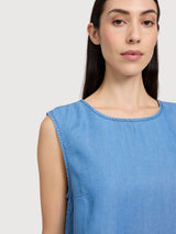 Top Tencel Donna Blu Scuro Lavato Lyocell | Mazine