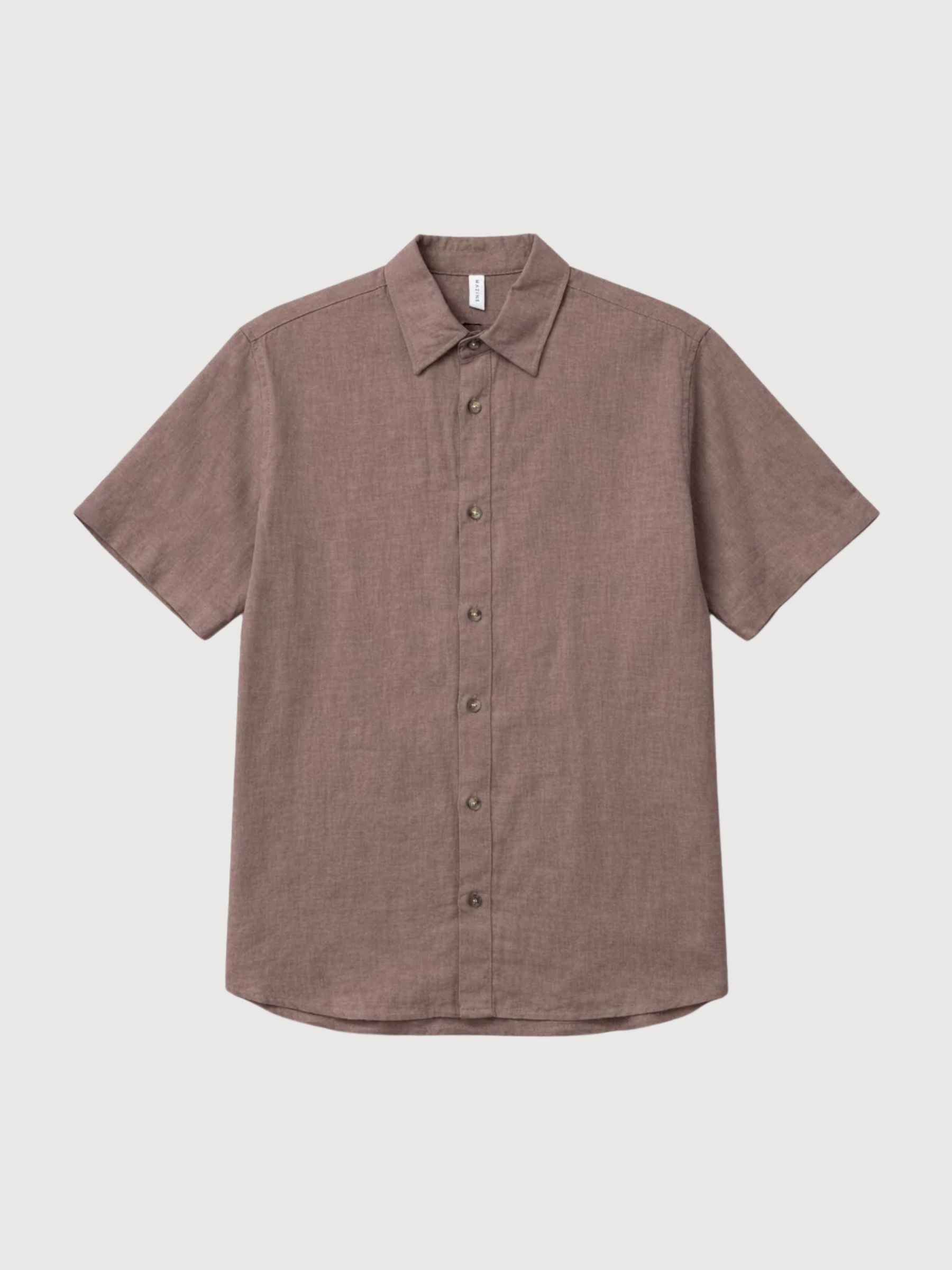 Camicia a maniche corte da uomo in lino grigio marrone | Mazine